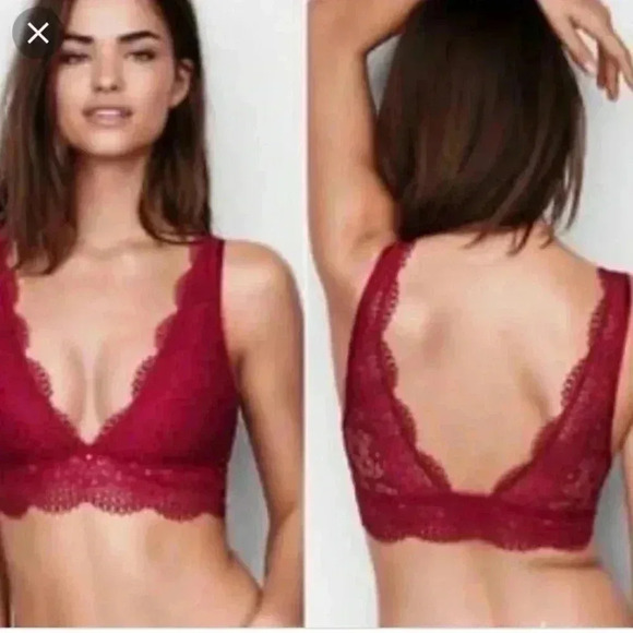 VICTORIA SECRET BURGUNDY LACE BRALETTE SMALL - Picture 2 of 6
